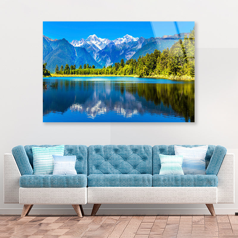 Mountain Cook with Lake Matheson Acrylic Glass Print Tempered Glass Wall Art 100% Made in Australia Ready to Hang - Bella Home Decor