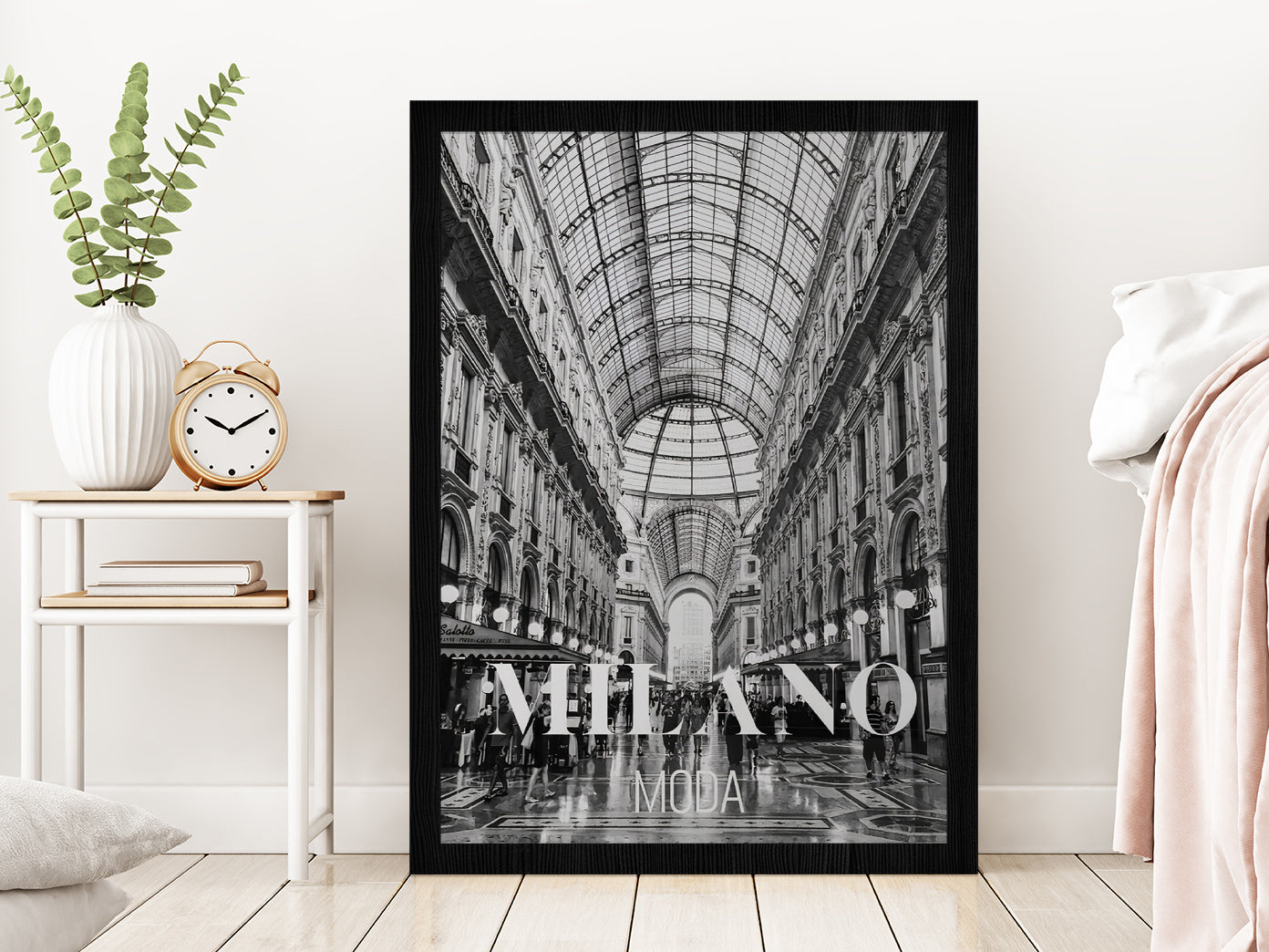 Fashion Store B&W View Photograph Glass Framed Wall Art, Ready to Hang Quality Print Without White Border Black