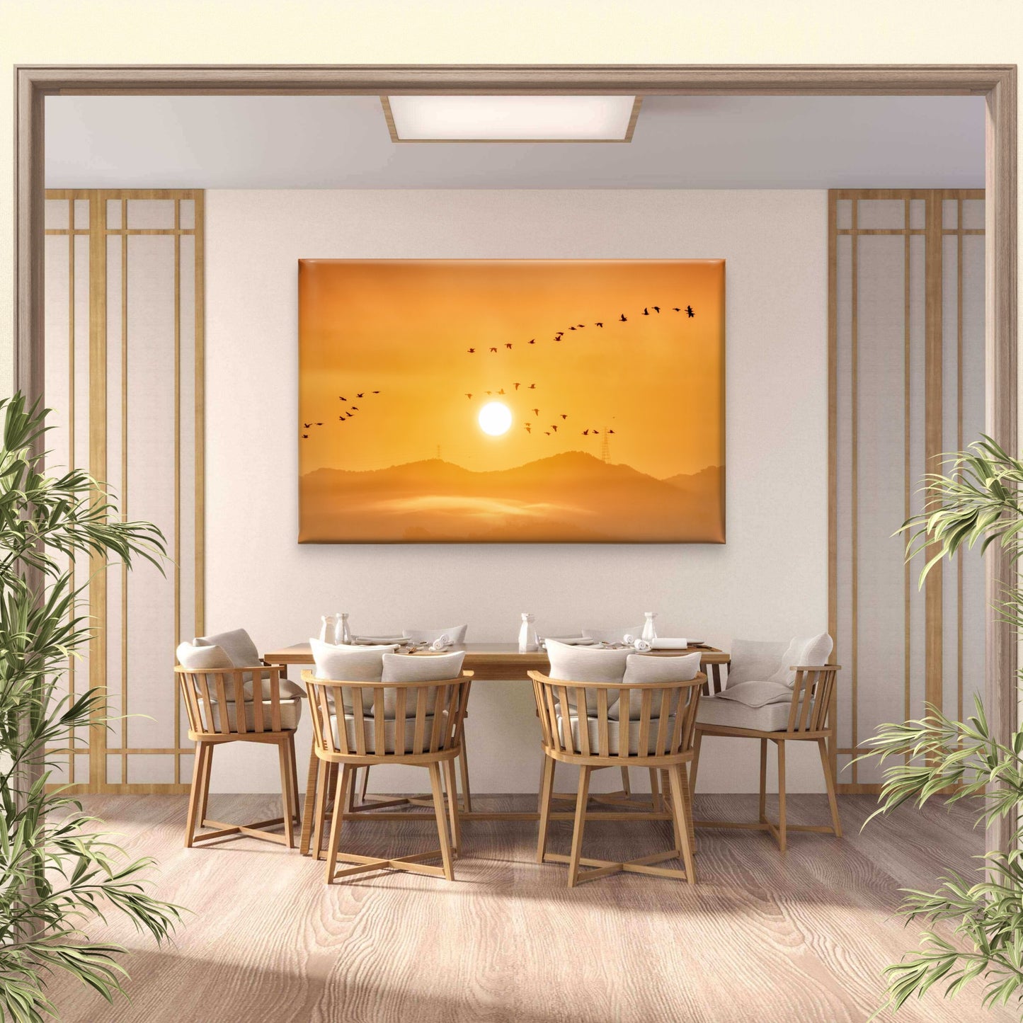 Flying Birds Golden Sunrise Wall Art Decor 100% Australian Made