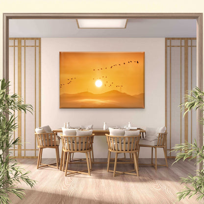 Flying Birds Golden Sunrise Wall Art Decor 100% Australian Made