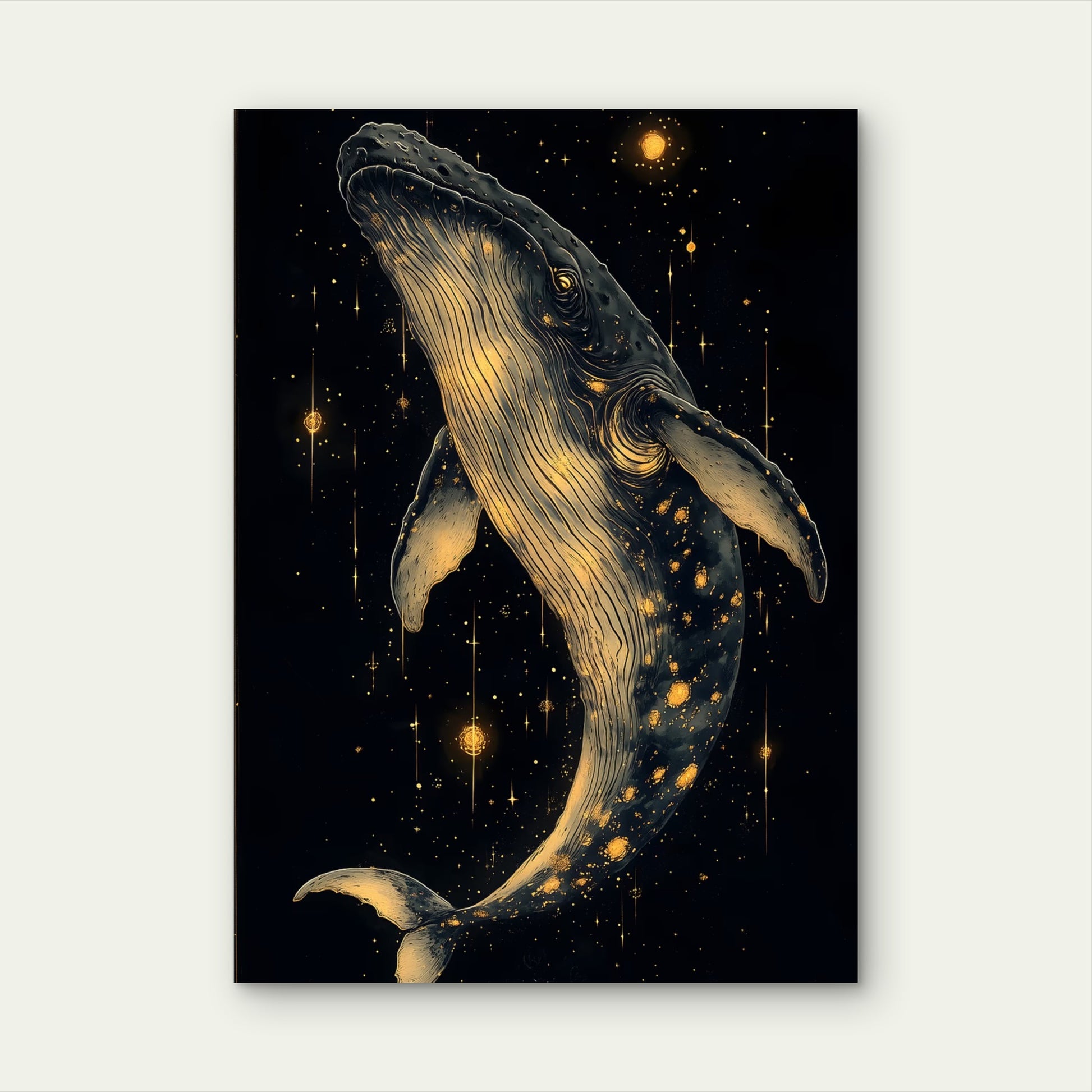 Celestial Gold Humpback Whale 60x90cm Metal Print Ready to Hang - Bella Home Decor