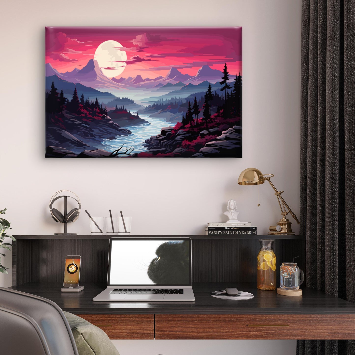 Vector Mountain Valley River Landscape Wall Art Decor 100% Australian Made