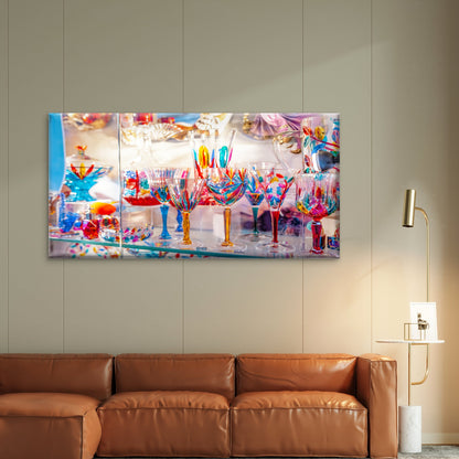 Italian Murano Glass Goblets Wall Art Canvas Office Home Room Framed 120x60cm - Bella Home Decor