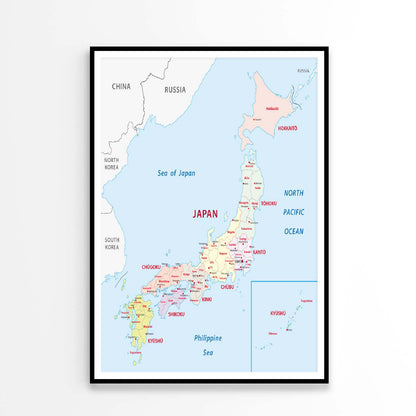 Japan Administrative Map Home Decor Premium Quality Poster Print Choose Your Sizes