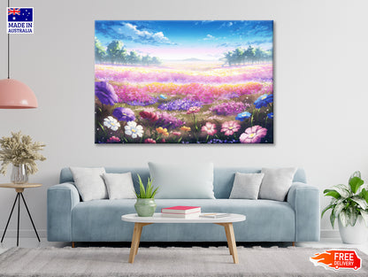 A Field of Purple & Violet Flowers under a Sky Print 100% Australian Made