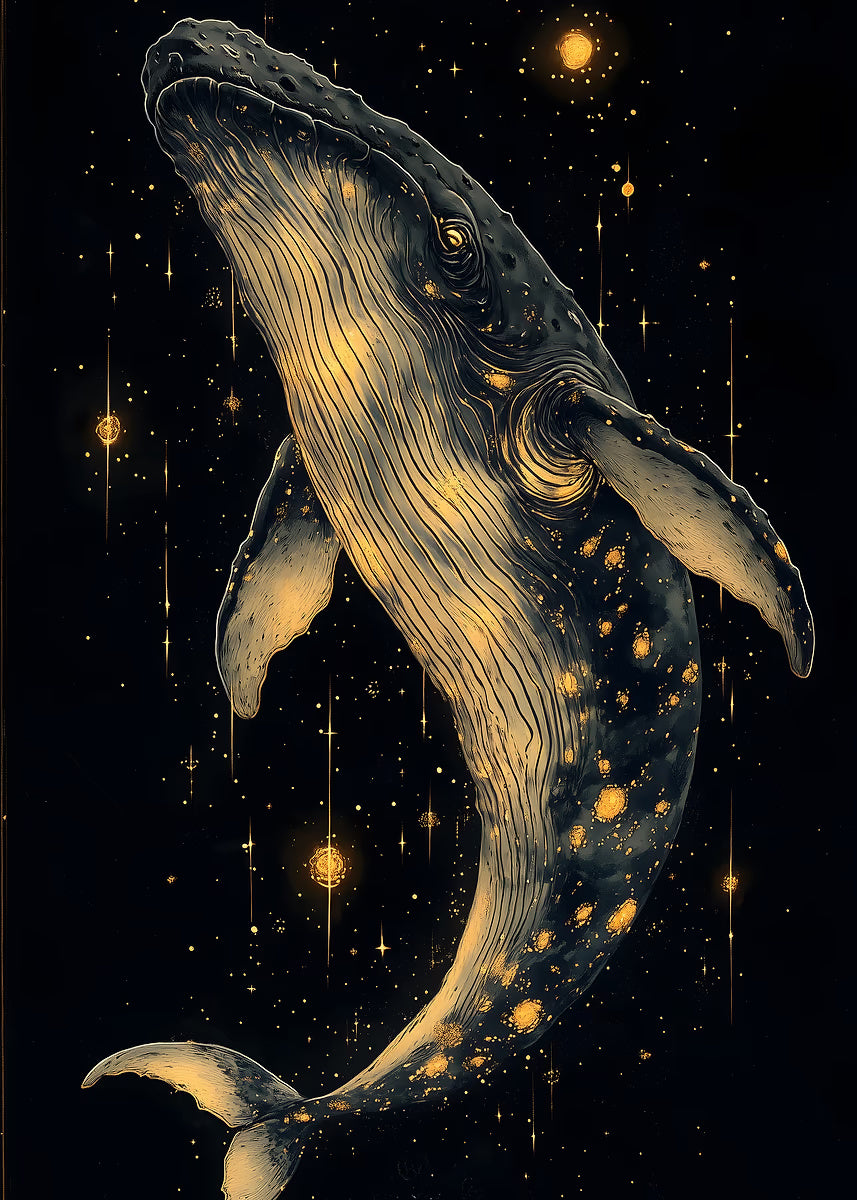 Celestial Gold Humpback Whale 60x90cm Metal Print Ready to Hang - Bella Home Decor