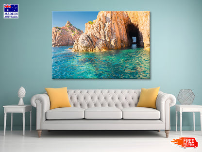 Clear Blue Ocean with Rocky Cave Print 100% Australian Made - Bella Home Decor