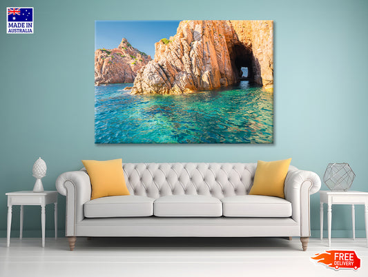 Clear Blue Ocean with Rocky Cave Print 100% Australian Made - Bella Home Decor