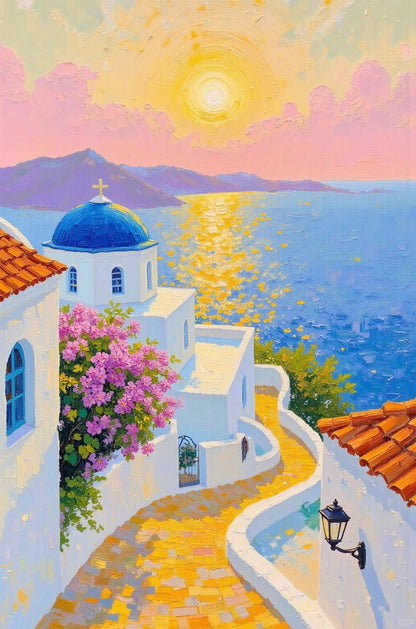 Santorini Greece Sea Pathway 60x90cm Metal Print Ready to Hang