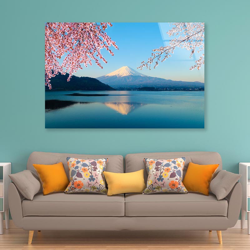 Mountain Fuji In Autumn and Clear Sky in Japan Acrylic Glass Print Tempered Glass Wall Art 100% Made in Australia Ready to Hang