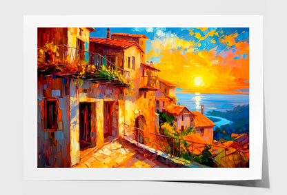 Mediterranean Coastal Town Oil Painting Wall Art Limited Edition High Quality Print Unframed Roll Canvas None