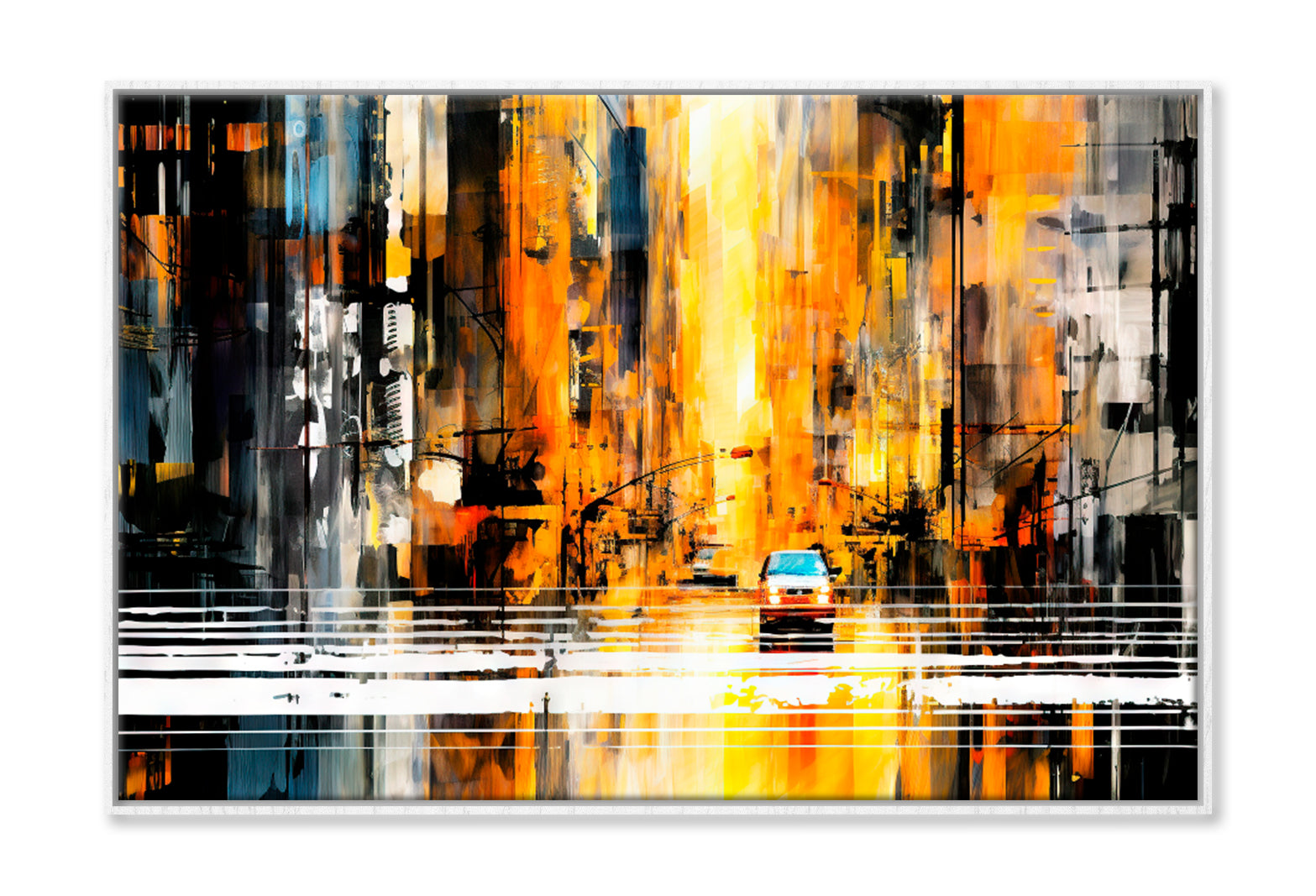 Abstract City Street View Oil Painting Wall Art Limited Edition High Quality Print Canvas Box Framed White