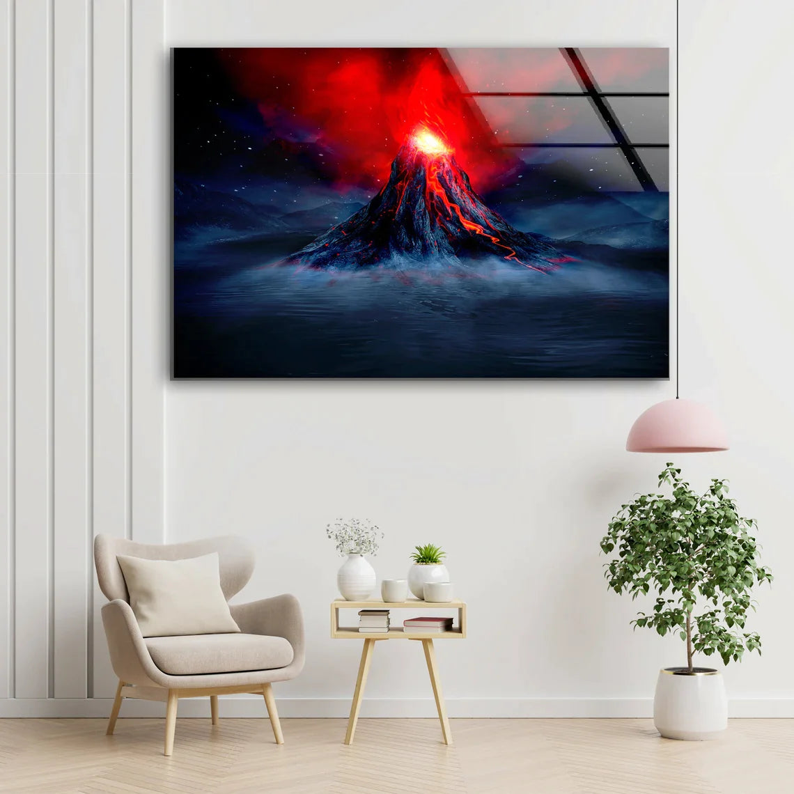 Volcano Night View UV Direct Aluminum Print Australian Made Quality