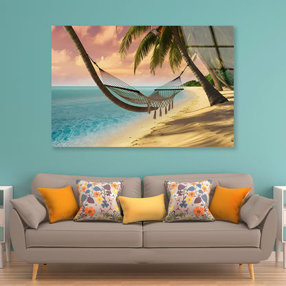 Hammock on the Beach Acrylic Glass Print Tempered Glass Wall Art 100% Made in Australia Ready to Hang - Bella Home Decor