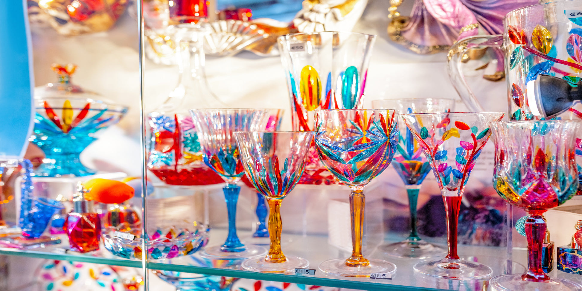 Italian Murano Glass Goblets Wall Art Canvas Office Home Room Framed 120x60cm - Bella Home Decor