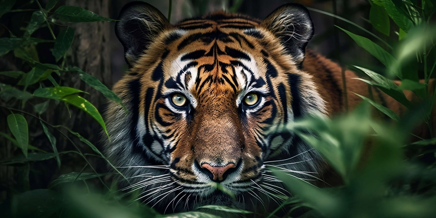Majestic Tiger Face Close Up Jungle Wildlife Wall Art Canvas Office Home Room Framed 120x60cm