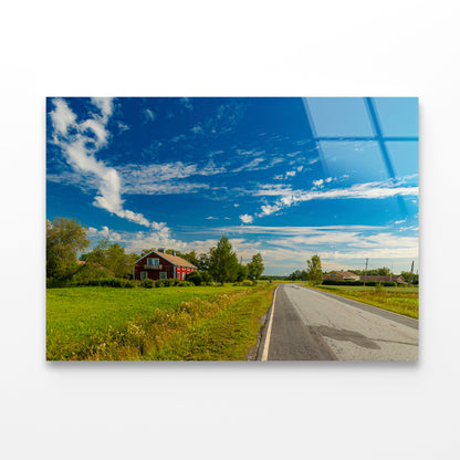 A Rural Road with Grass and Trees under a Cloudy Sky Acrylic Glass Print Tempered Glass Wall Art 100% Made in Australia Ready to Hang