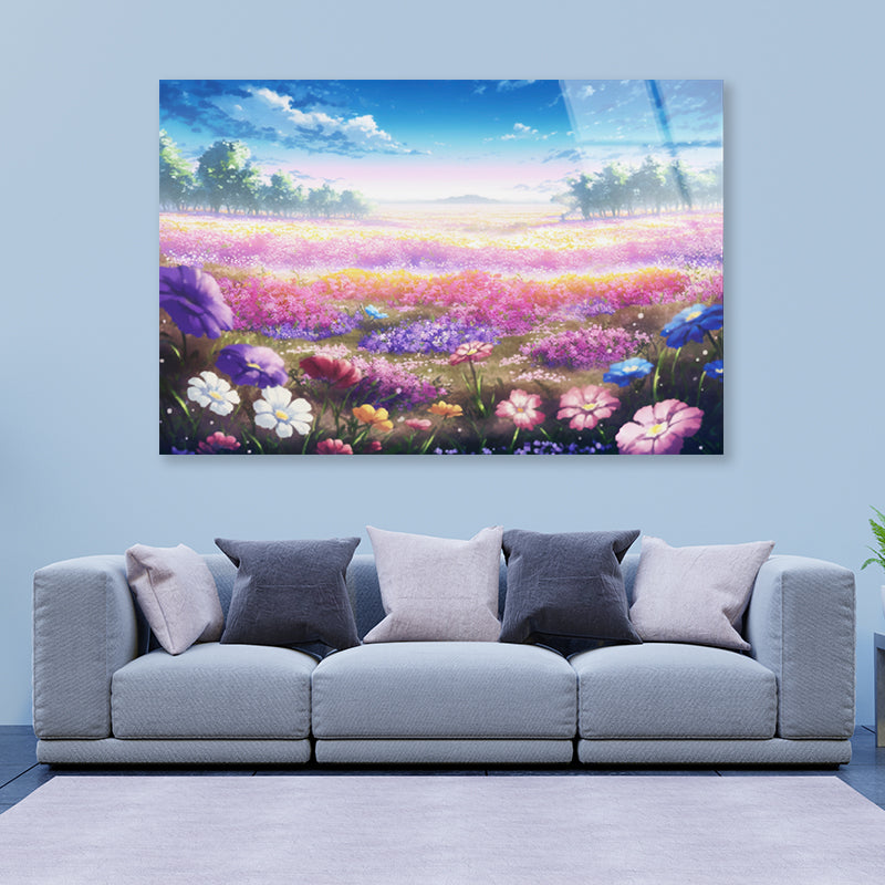 A Field of Purple & Violet Flowers under a Sky Acrylic Glass Print Tempered Glass Wall Art 100% Made in Australia Ready to Hang