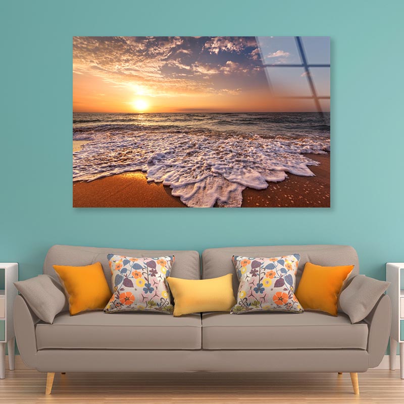 Beautiful Tropical Sunrise on The Beach Acrylic Glass Print Tempered Glass Wall Art 100% Made in Australia Ready to Hang