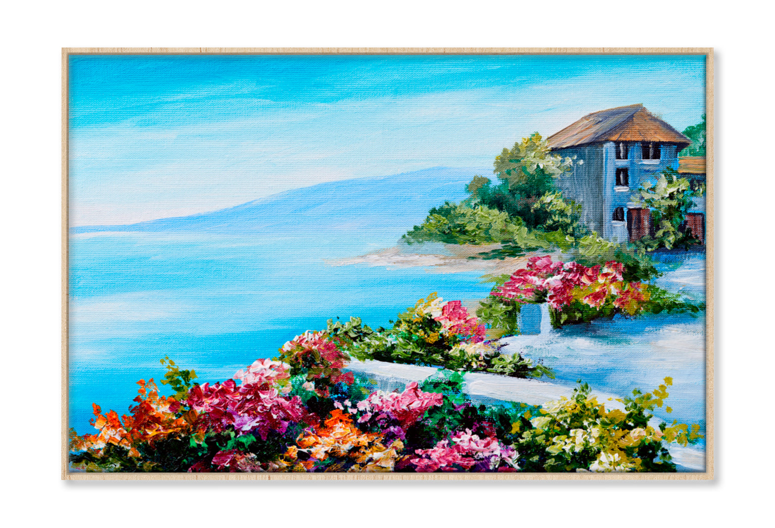 House Near The Sea, Sea Coast Oil Painting Limited Edition High Quality Print Canvas Box Framed Natural