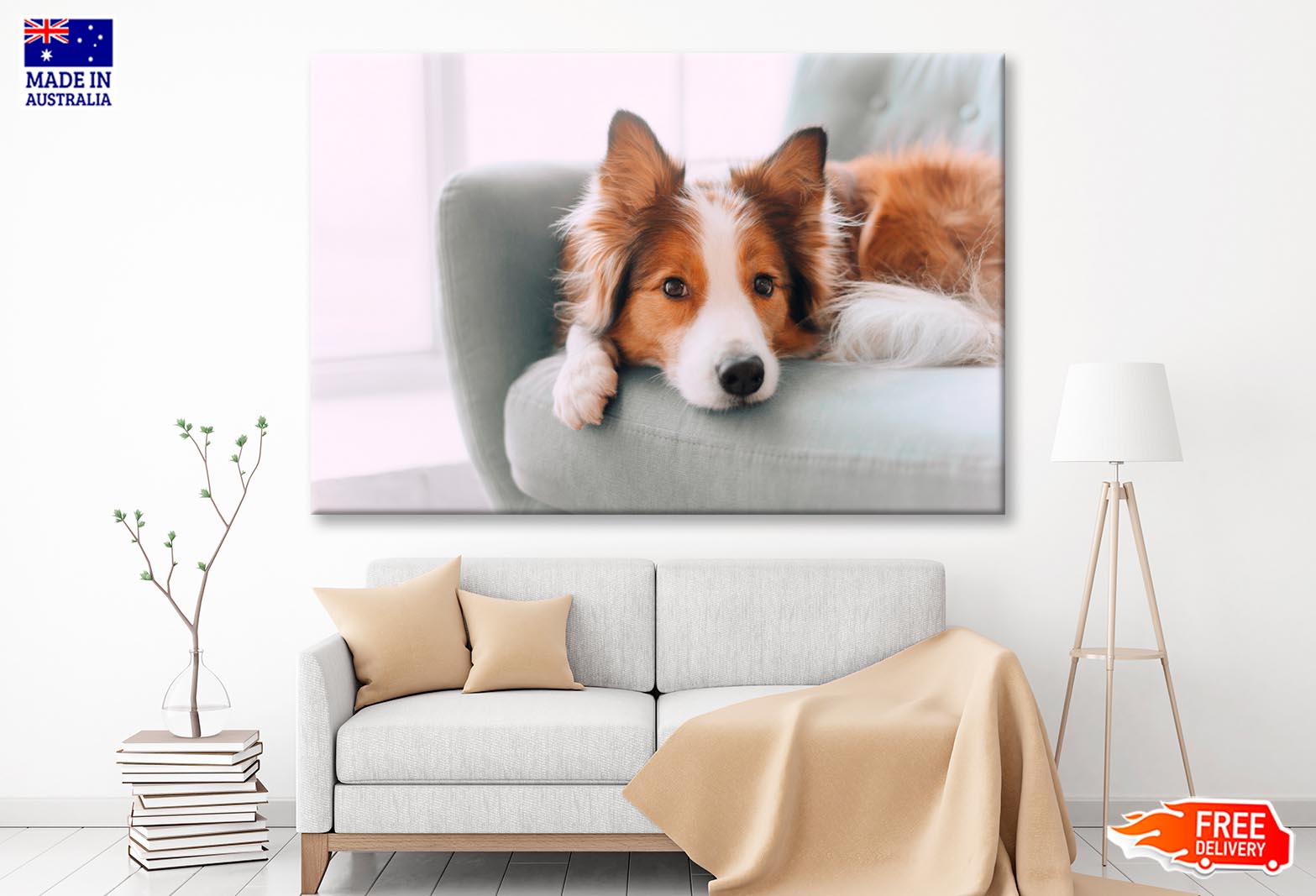 Dog Is Laying on A Blue Chair Wall Art Decor 100% Australian Made - Bella Home Decor
