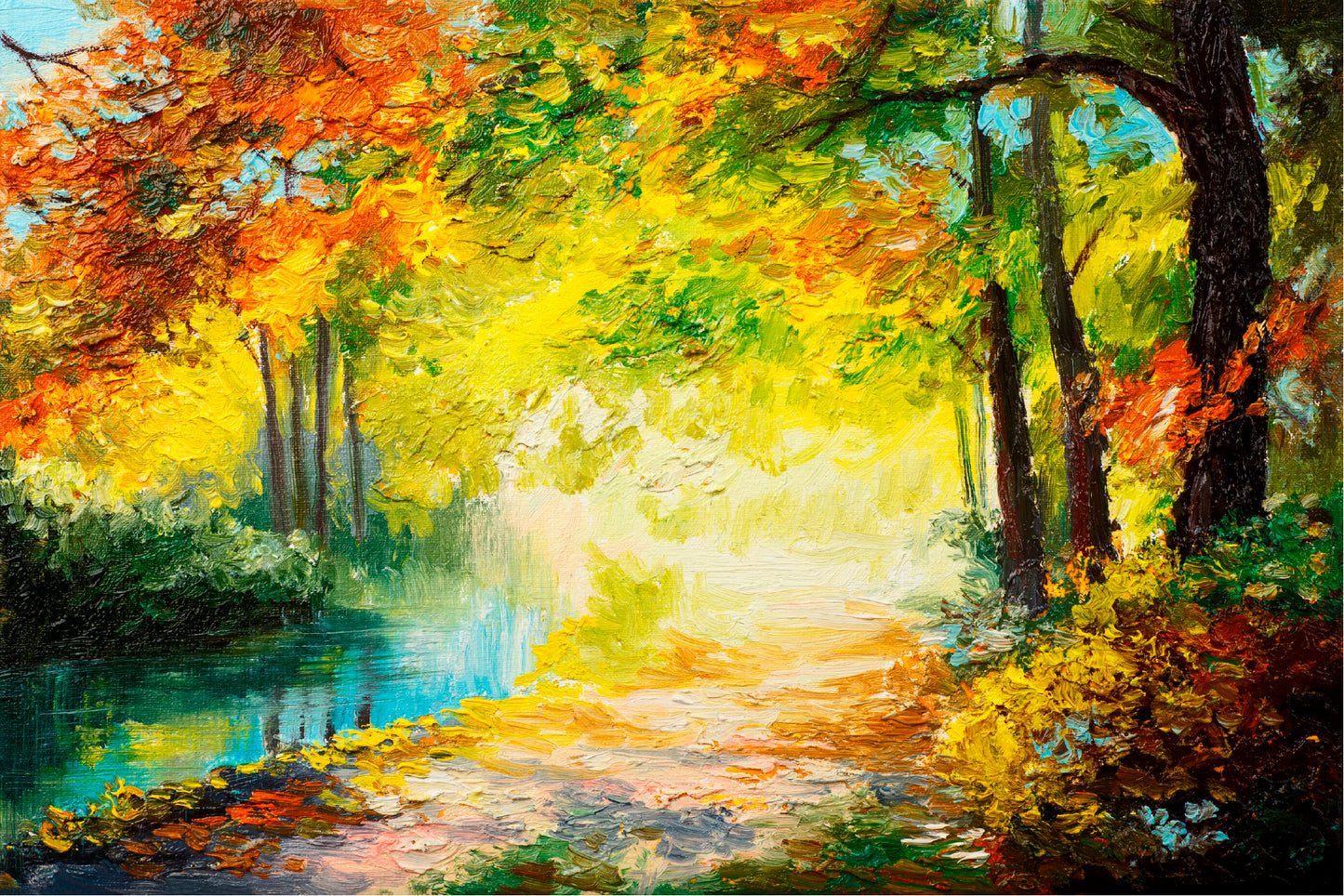 River In A Autumn Colorful Forest Glass Framed Wall Art, Ready to Hang Quality Print