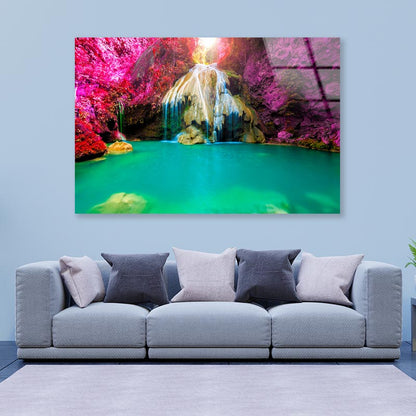 Wonderful Waterfall with Colorful Tree in Thailand Acrylic Glass Print Tempered Glass Wall Art 100% Made in Australia Ready to Hang - Bella Home Decor