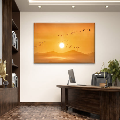 Flying Birds Golden Sunrise Wall Art Decor 100% Australian Made