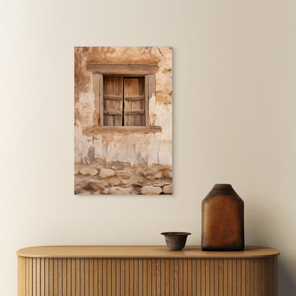 Rustic Wood Window Frame Antique Stone 40x60cm Metal Print Ready to Hang