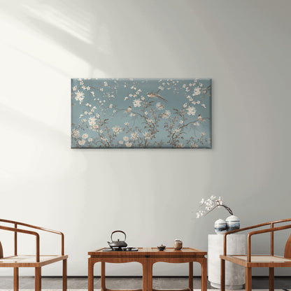 Blue Chinoiserie Bird Floral Wall Art Canvas Office Home Room Framed 120x60cm