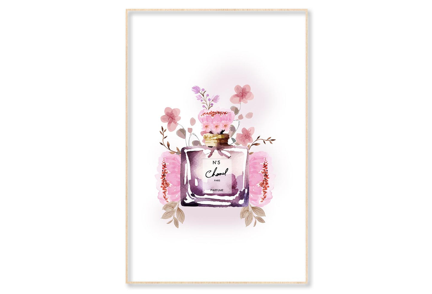 Perfume With Pink Flowers Wall Art Limited Edition High Quality Print Canvas Box Framed Natural