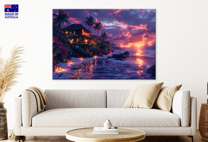 Nature Hawaii Beach Pink Golden Sunset Wall Art Decor 100% Australian Made