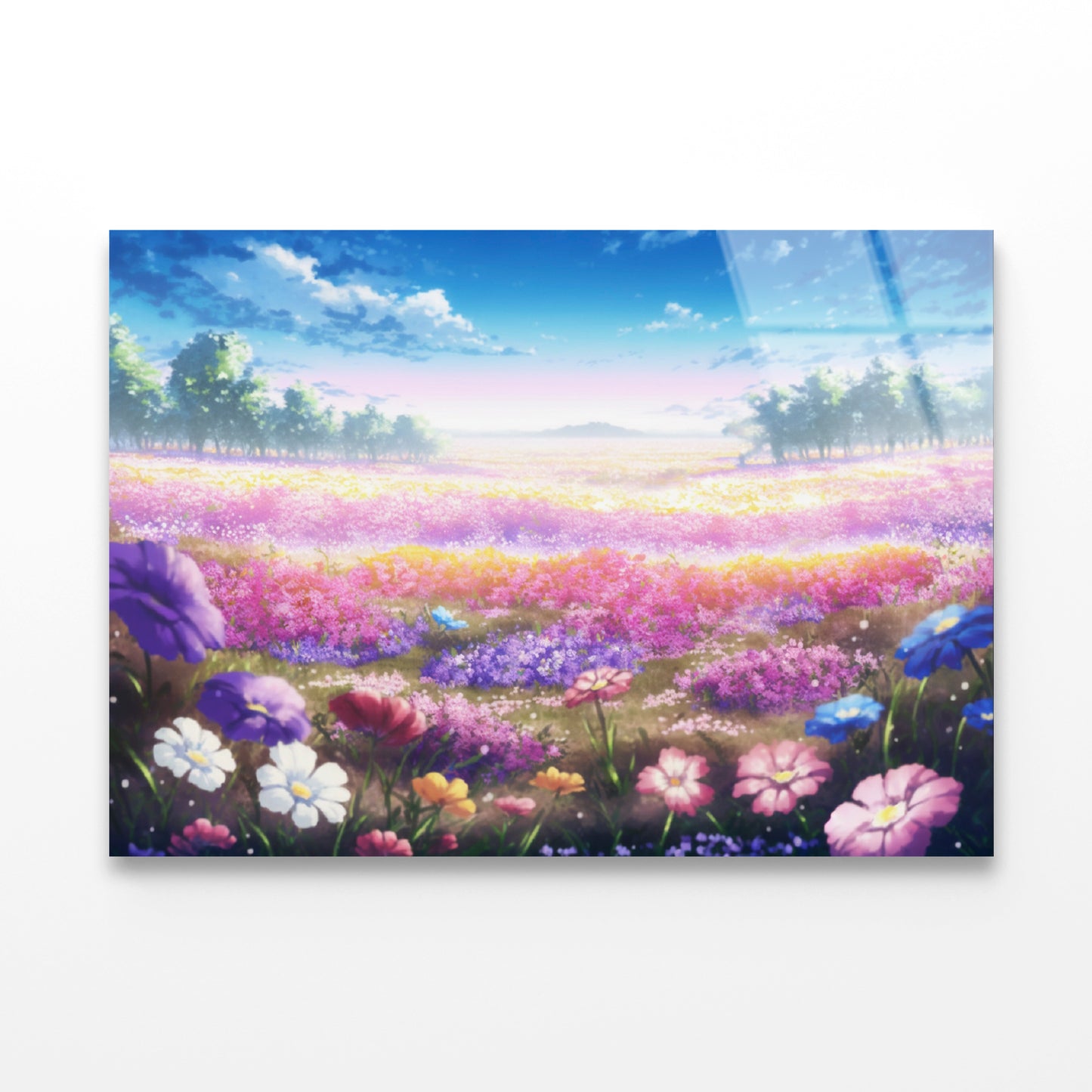 A Field of Purple & Violet Flowers under a Sky Acrylic Glass Print Tempered Glass Wall Art 100% Made in Australia Ready to Hang