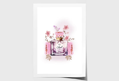 Perfume With Pink Flowers Wall Art Limited Edition High Quality Print Unframed Roll Canvas None