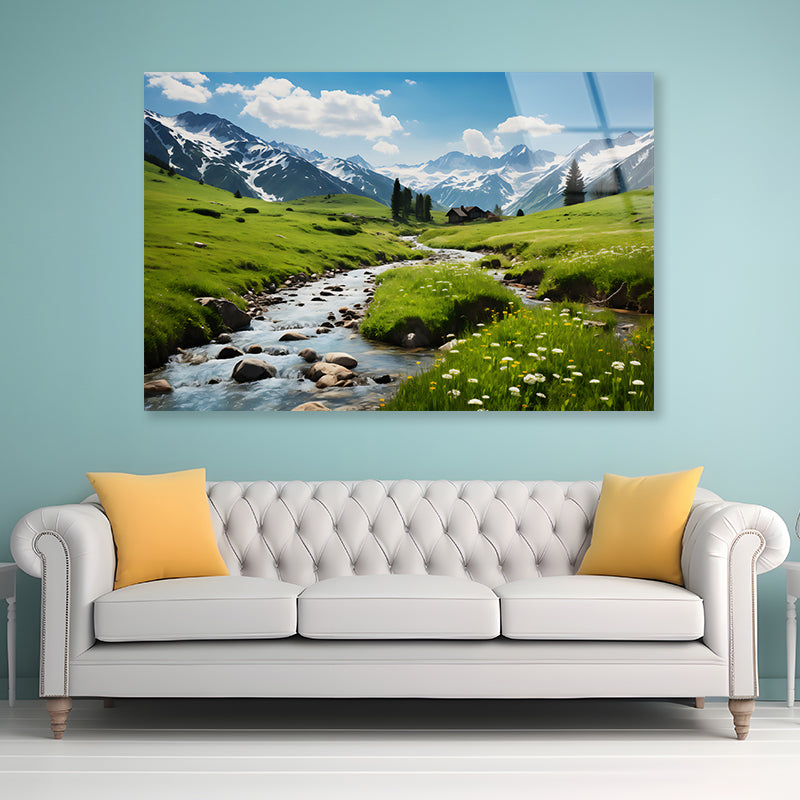 Lake and Mountains View Acrylic Glass Print Tempered Glass Wall Art 100% Made in Australia Ready to Hang - Bella Home Decor
