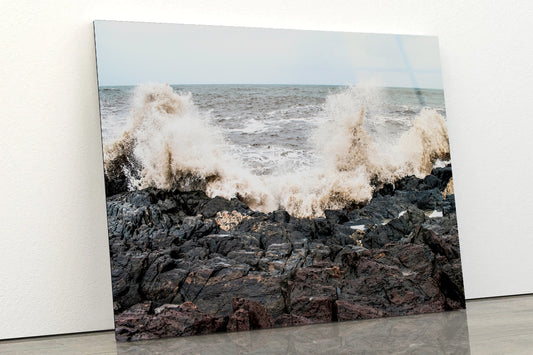 Waves Beach Side View Acrylic Glass Print Tempered Glass Wall Art 100% Made in Australia Ready to Hang
