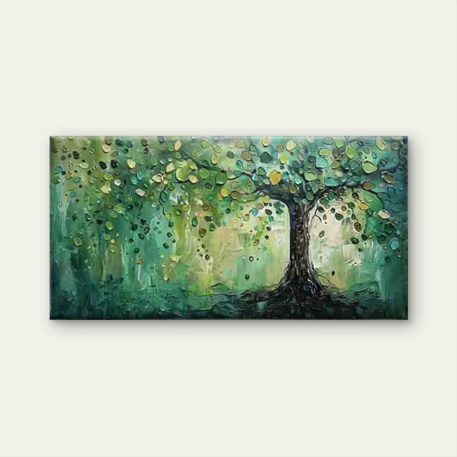 Abstract Tree with Green Leaves Wall Art Canvas Office Home Room Framed 120x60cm - Bella Home Decor