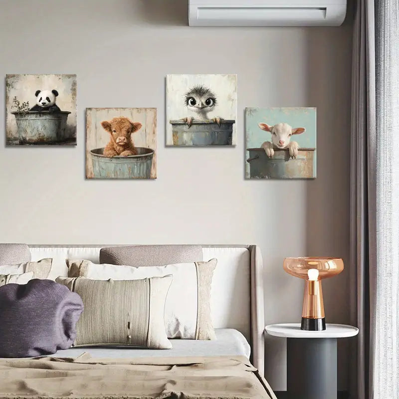 4pcs Lamb Room Aesthetic   Wall Art Canvas Framed