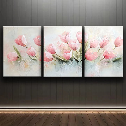 3pcs Watercolor beautiful painting of pink tulips Metal Print Ready to Hang Art