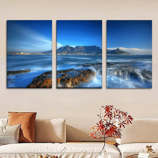3pcs Stunning Blue Coastal Scenery Metal Print Ready to Hang Art