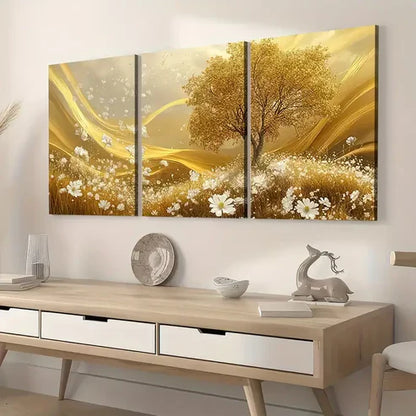 3pcs Golden Grassland Light Luxury Art Calm Wall Art Set Canvas Unframed - High Quality Print 100% Australian Made Wall Canvas - Bella Home Decor