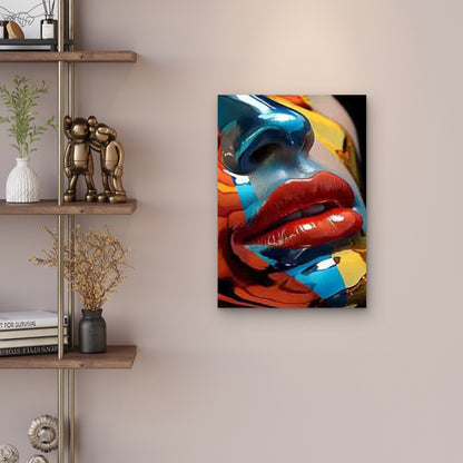Vibrant Abstract Lip Ar 60x90cm Metal Print Ready to Hang - Bella Home Decor