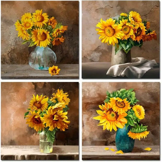 4pcs Yellow Flowers Beautiful Wall Art Canvas Framed