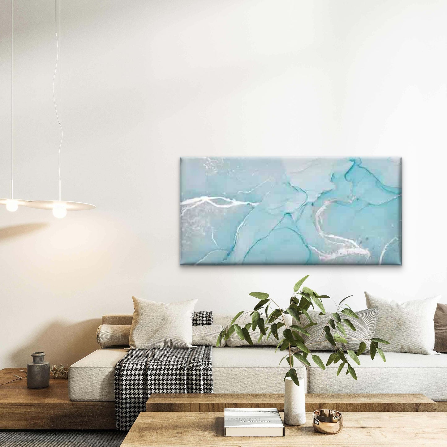 Blue & White Marble Abstract Wall Art Canvas Office Home Room Framed 120x60cm - Bella Home Decor