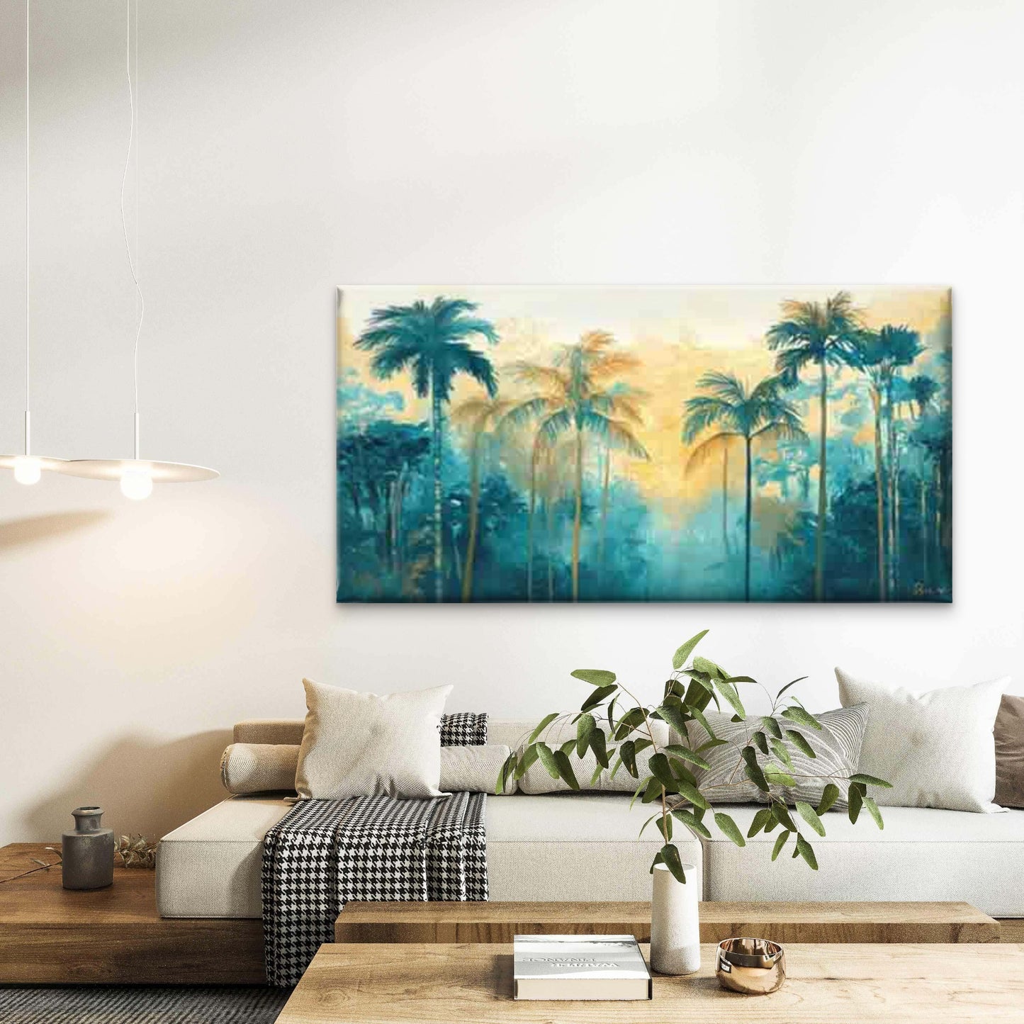 Abstract Tropical Palm Tree Wall Art Canvas Office Home Room Framed 120x60cm - Bella Home Decor