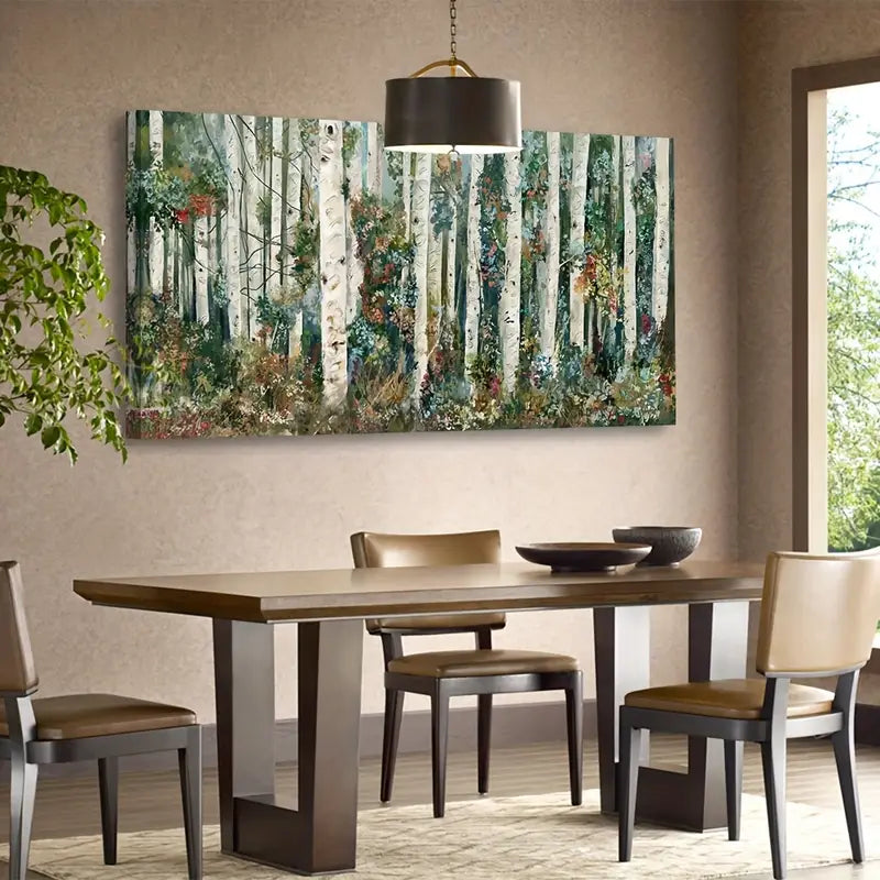 Blooming Birch Forest Nature Trees Wall Art canvas office home room framed 120x60cm - Bella Home Decor