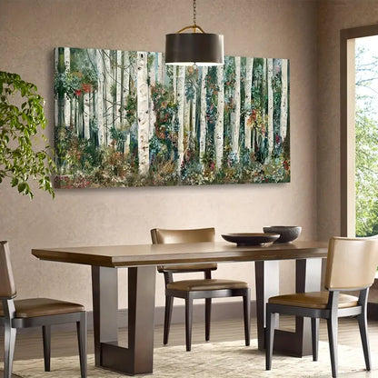 Blooming Birch Forest Nature Trees Wall Art canvas office home room framed 120x60cm - Bella Home Decor