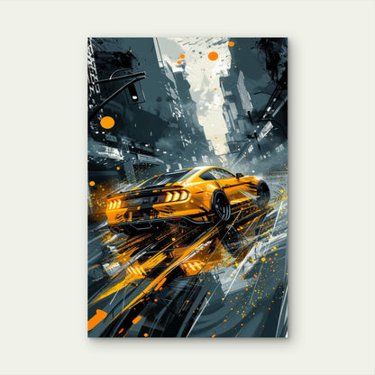 Ford Mustang Yellow Muscle Sports Car 40x60cm Metal Print Ready to Hang