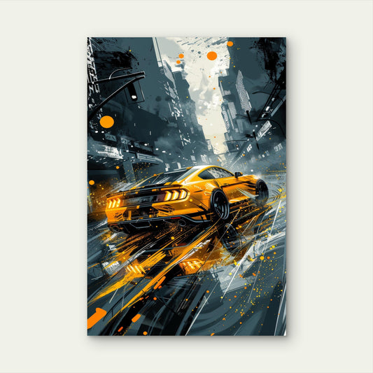 Ford Mustang Yellow Muscle Sports Car 40x60cm Metal Print Ready to Hang