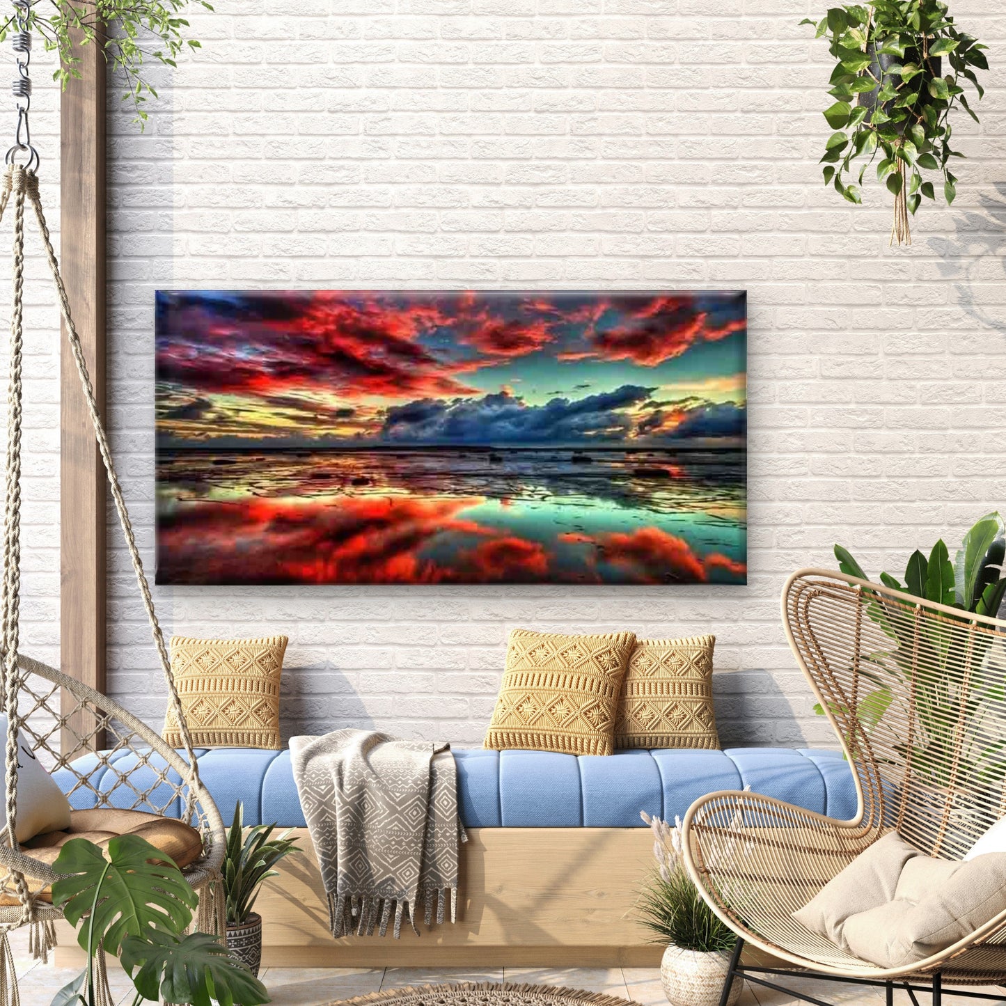 Sunset Sky Over Ocean Reflectio Wall Art Canvas Office Home Room Framed 120x60cm - Bella Home Decor